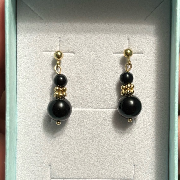 Stampd Jewelry - 14k gold earrings with black stones? Beads?